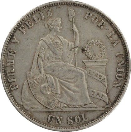 Pérou 1 Sol Liberté assise - Armoiries - 1869