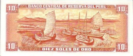 Pérou 10 Soles de Oro , G. Inca de la Vega - Lac Titicaca, bateaux - 1976