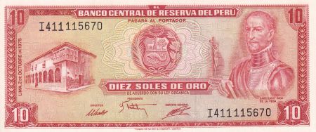 Pérou 10 Soles de Oro - Garcilasco I. De la Vega - Lac Titicaca - 02-10-1975 - NEUF - P.100e