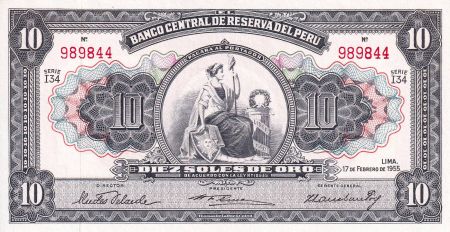 Pérou 10 Soles de Oro - Liberté assise - 17-02-1955 -  Série 134 - NEUF - P.71