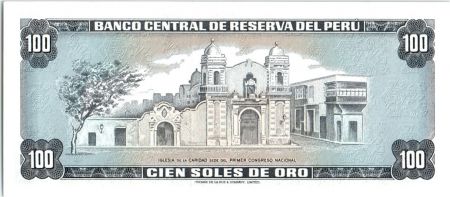 Pérou 100 Soles de Oro, H. Unanue - Congrès National  - 1969
