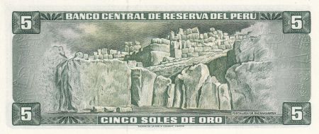 Pérou 5 Soles de Oro - Inca Pachachutec - 1974 - Série J - P.99c