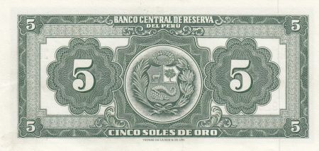 Pérou 5 Soles de Oro 1965 - Liberté assise