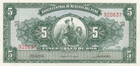 Pérou 5 Soles de Oro 1965 - Liberté assise