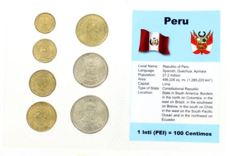Pérou Blister 7 monnaies PEROU (1 centimo à 5 intis)