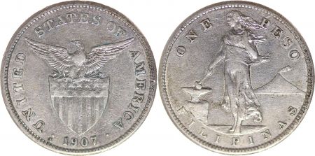 Philippines 1 Peso Femme et forge - Etats Unis - 1907 S San Francisco Argent