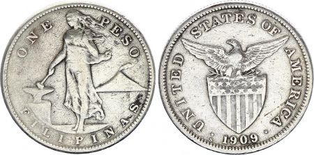 Philippines 1 Peso Femme et forge - Etats Unis - 1909 S San Francisco Argent