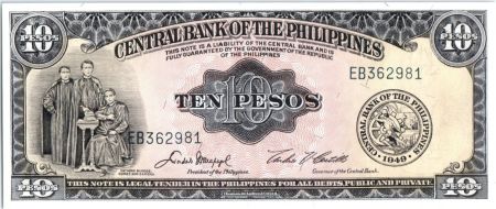 Philippines 10 Pesos Frères Burgos, Gomez, Zamora - Monument - ND (1949)