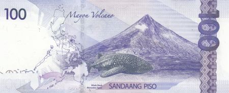 Philippines 100 Piso 2014 - M. Rowas - Requin baleine, volcan Mayon
