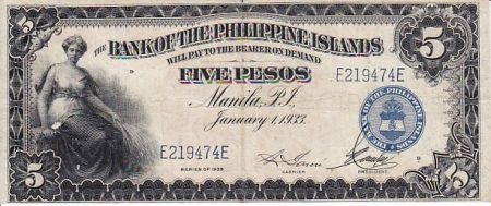 Philippines 5 Peso Femme assise