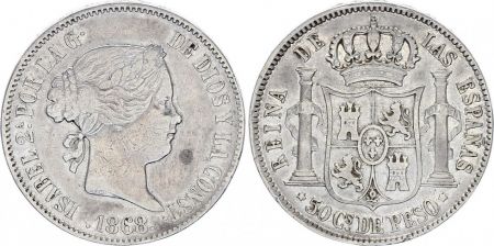 Philippines 50 Centimos Isabelle II - Armoiries - 1868
