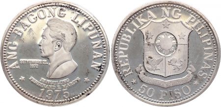 Philippines 50 Piso - Ferdinand Marcos - Nouvelle Société - 1975 - Argent