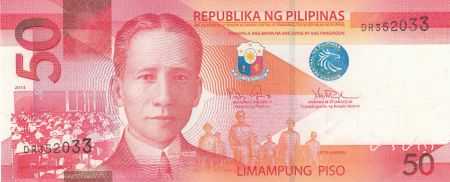 Philippines 50 Piso Prés. S. Osmeña - Poissons, lac Taal 2014