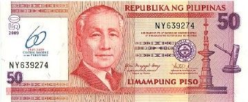 Philippines 50 Piso Prés. S. Osmeña, 60 ans Banque centrale