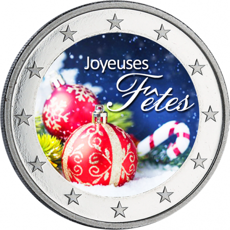 Pochette cadeau Joyeuses Fêtes !\  - 2 X 2 Euros Couleur - Exclusivité Emonnaies\ 