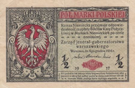 Pologne ½ Marki 1917 - Armoiries