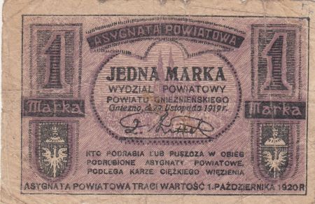 Pologne 1 Marka 1919 - Notgeld, Gniezno i Witkowo