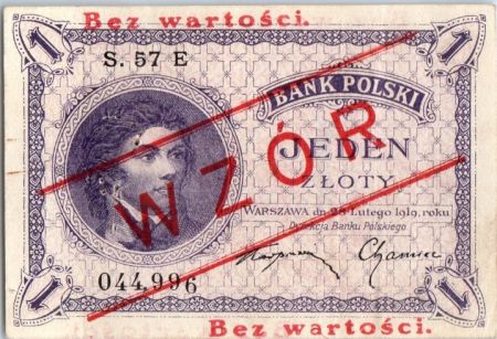 Pologne 1 Zloty 1919  - T. Kosciuszko - Spécimen