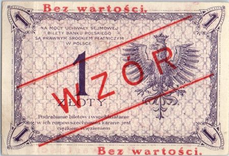 Pologne 1 Zloty 1919  - T. Kosciuszko - Spécimen