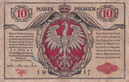 Pologne 10 Marek - Aigles - 1917 - P.TB - P.12