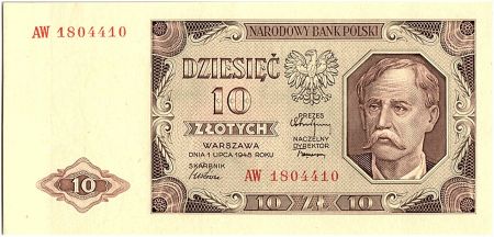 Pologne 10 Zlotych  - Portrait d\'Homme - 1948