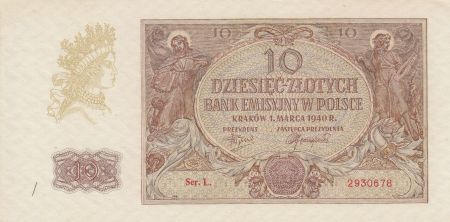Pologne 10 Zlotych 1941 - Figures allégoriques - Série L