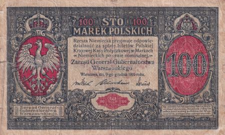 Pologne 100 Marek - Aigles - Guerrières - 1916 - B+ - P.15