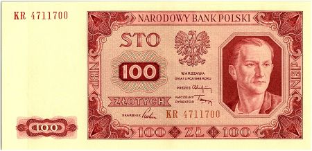 Pologne 100 Zlotych  - Portrait d\'Homme -1948