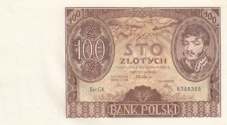 Pologne 100 Zlotych Prince J. Poniatowski - 1934  - SPL Série C.K.
