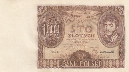Pologne 100 Zlotych Prince J. Poniatowski - 1934  - SPL Série C.Y.