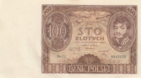 Pologne 100 Zlotych Prince J. Poniatowski - 1934  - SUP Série C.J.