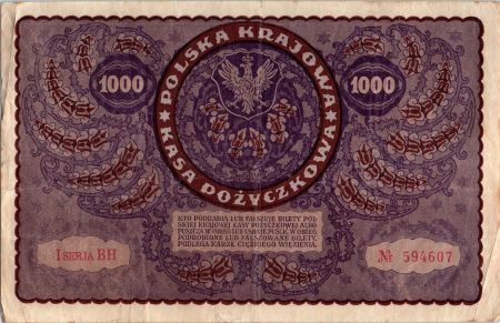 Pologne 1000 Marek - T. Kosciuszko - 1919 TB à TTB