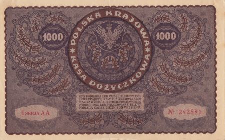 Pologne 1000 Marek Tadeusz Kosciuszko - 1919  - I série AA