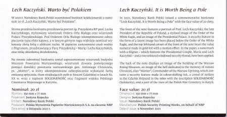 Pologne 20 Zlotych - Lech Kaczynski - Folder - Polymer - 2021 - P.NEW