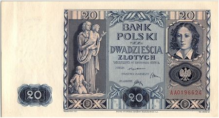 Pologne 20 Zlotych  Emilia Plater - 1936