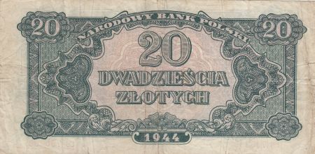 Pologne 20 Zlotych 1944 - Vert olive