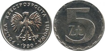 Pologne 5 Zloty - 1990 - KM.Y81.3