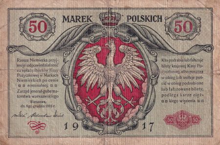 Pologne 50 Marek - Aigles - 1917 - B+ - P.5