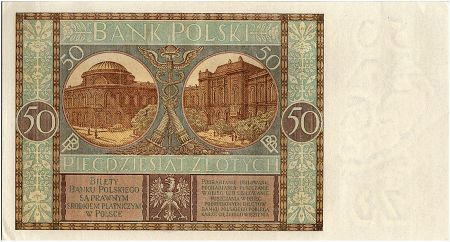 Pologne 50 Zlotych - Personnages, Bâtiments - 1929