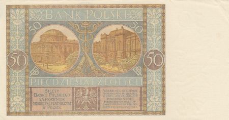 Pologne 50 Zlotych 1929 - Personnages, Bâtiments