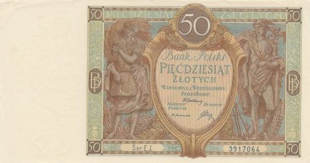 Pologne 50 Zlotych 1929 - Personnages, Bâtiments