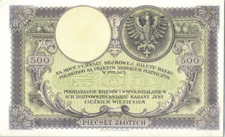 Pologne 500 Zlotych  1919  - T. Kosciuszko - Aigle couronné