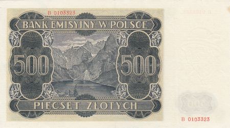 Pologne 500 Zlotych 1940 - Homme, lac, Montagnes