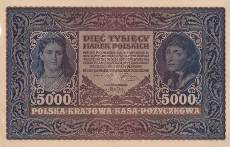 Pologne 5000 Marek  1919  - T. Kosciuszko, Armoiries - Série II B