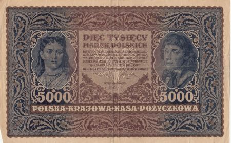 Pologne 5000 Marek  1919  - T. Kosciuszko, Armoiries - Série III E