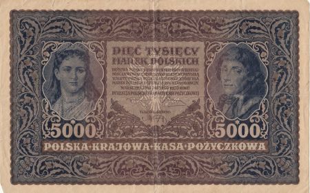 Pologne 5000 Marek  1919  - T. Kosciuszko, Armoiries - Série III H