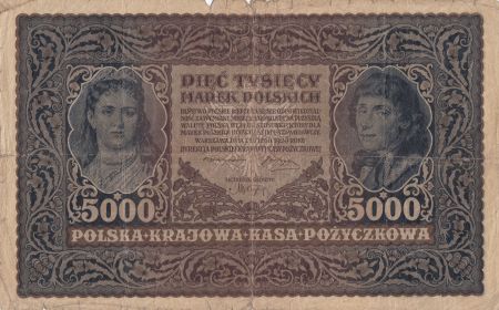 Pologne 5000 Marek  1919  - T. Kosciuszko, Armoiries