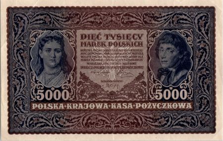 Pologne 5000 Marek 1920 - T. Kosciuszko - Femme