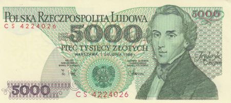Pologne 5000 Zlotych 1988 - F. Chopin - Série CS