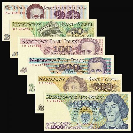 Pologne Série 6 billets du 20 au 1000 Zlotych - Neuf
